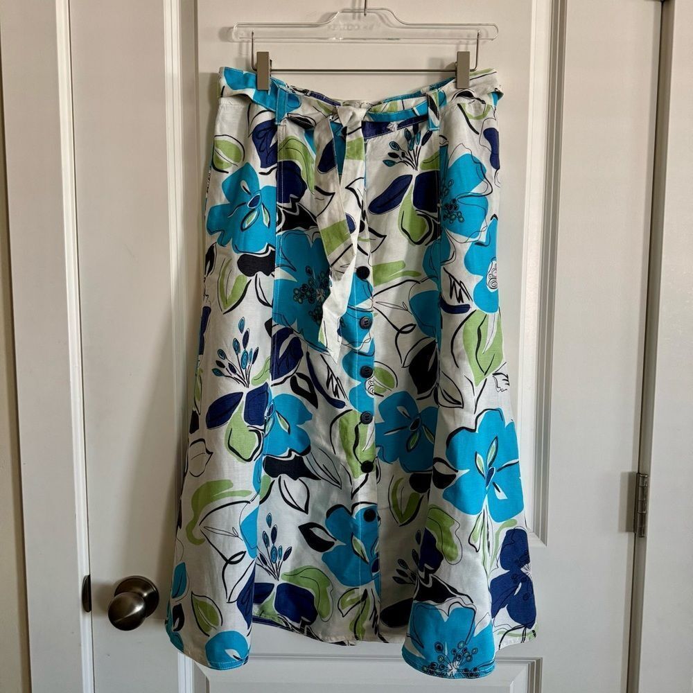 Floral Button-Down A-Line Skirt with Tie Waist